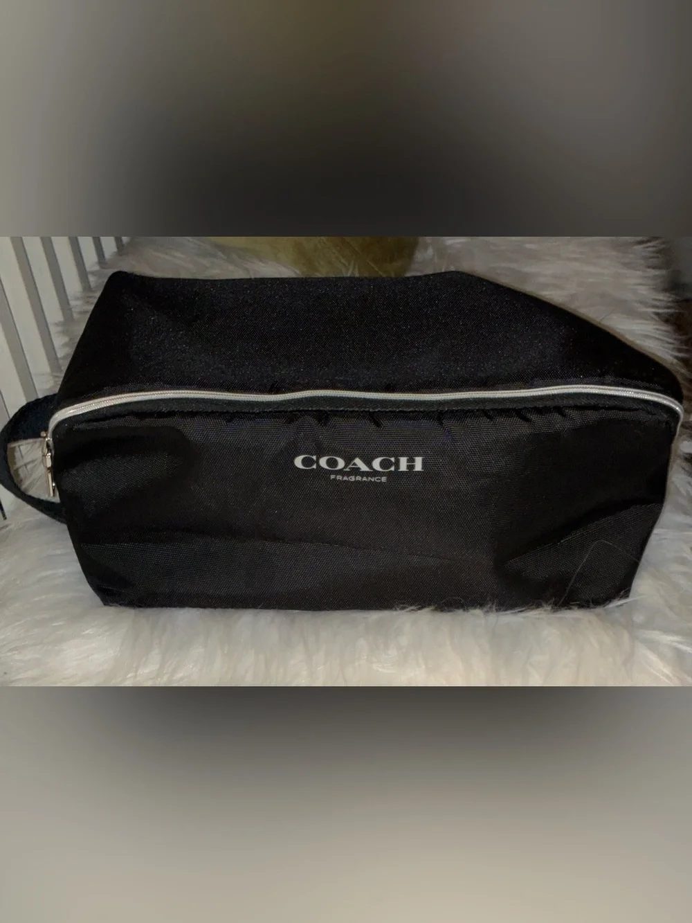 Like New Coach Black Fragrance Toiletry Bag with Silver Zip Unisex